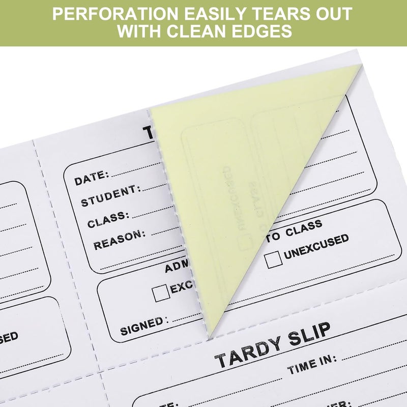 Engrowtic 800 Pcs Tardy Slip Book with Carbonless Duplicates 3.5 x 4.3 Inch Tardy Slips Per Book Form Register Copy Notebook for Student Late Arrivals Easy Removal Fold and Tear (Yellow and White) - Image 3